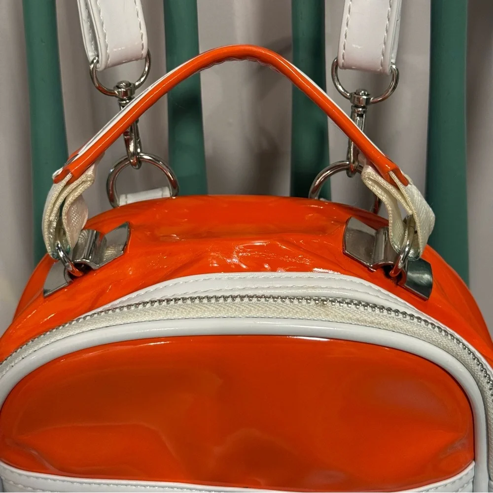 Teddy Fresh Glossy Orange and White Mini PVC Backpack